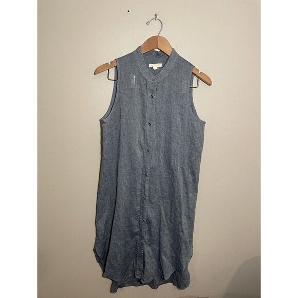 Eileen Fisher Studded Tunic Top Womens XS Chambray Sleeveless Blue - Picture 2 of 7